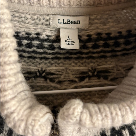 Vintage L.L. Bean Nordic Fair Isle Knit Sweater Cardigan Lambswool Large - Picture 2 of 4
